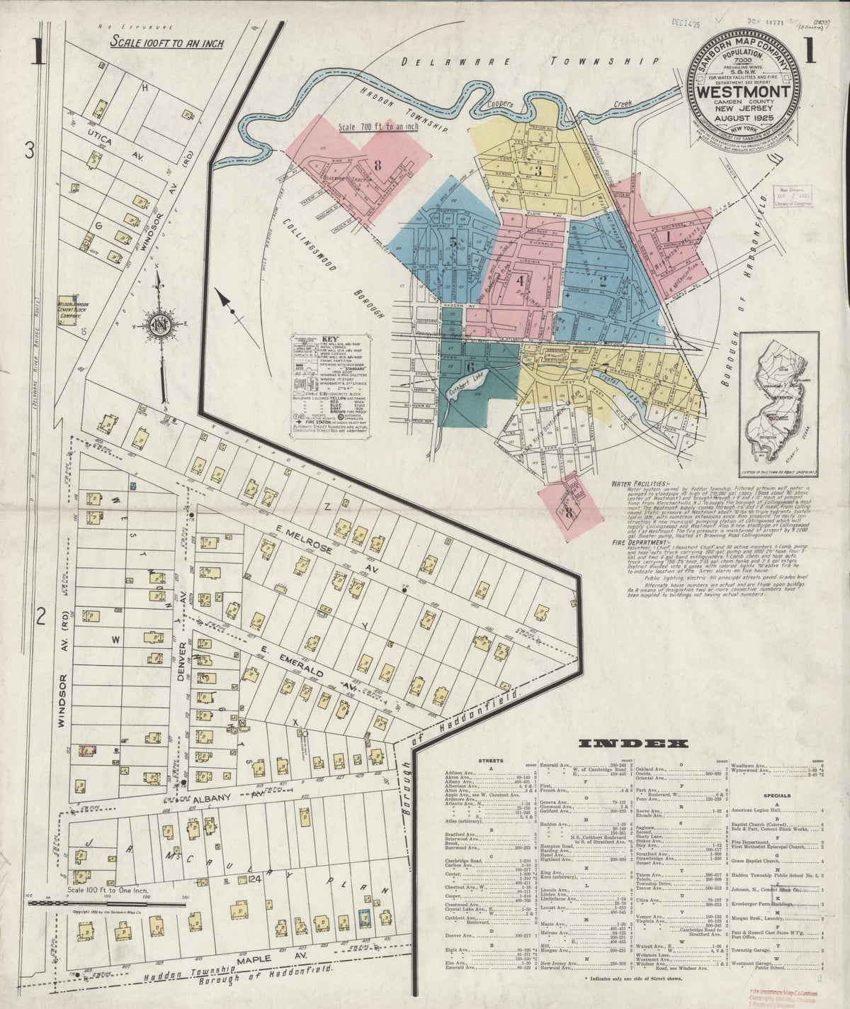 Sanborn Fire Insurance Map from Westmont, Camden County, New Jersey (1925), Sheet #0001 - Historic Sanborn Fire Insurance Map Print, vintage old map wall art, antique decor, genealogy gift, New Jersey New Jersey map