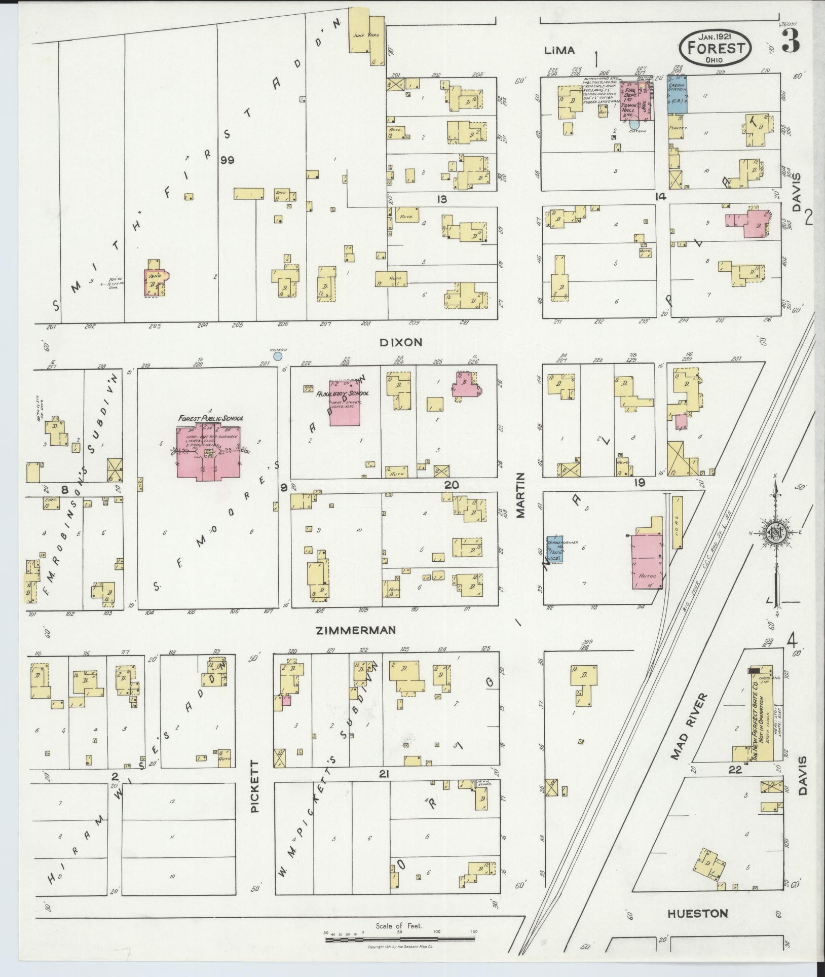 Sanborn Fire Insurance Map from Forest, Hardin County, Ohio (1921), Sheet #0003 - Historic Sanborn Fire Insurance Map Print, vintage old map wall art, antique decor, genealogy gift, Ohio Ohio map