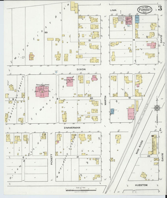Sanborn Fire Insurance Map from Forest, Hardin County, Ohio (1921), Sheet #0003 - Historic Sanborn Fire Insurance Map Print, vintage old map wall art, antique decor, genealogy gift, Ohio Ohio map