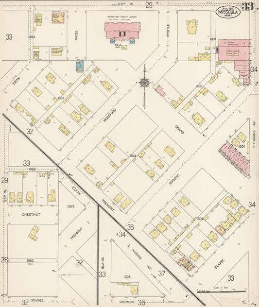 Sanborn Fire Insurance Map from Missoula, Missoula County, Montana (1912), Sheet #0033 - Historic Sanborn Fire Insurance Map Print, vintage old map wall art, antique decor, genealogy gift, Montana Montana map