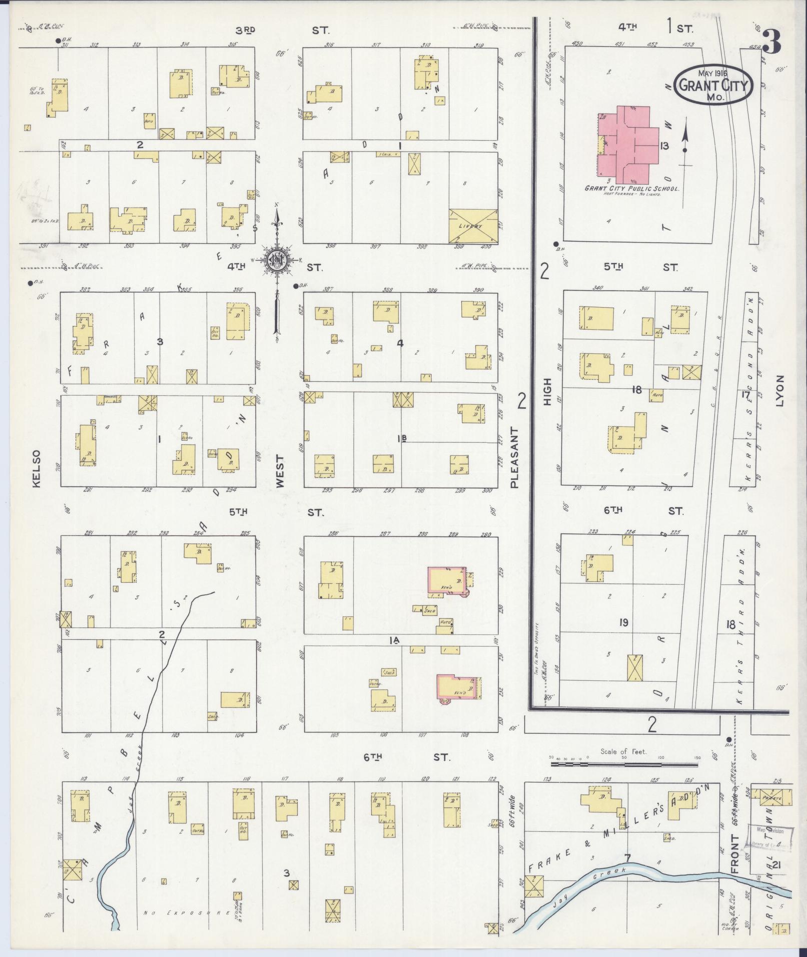 Sanborn Fire Insurance Map from Grant City, Worth County, Missouri (1916), Sheet #0003 - Complete Map Set gallery image, historic Sanborn map, vintage wall art, Missouri Missouri