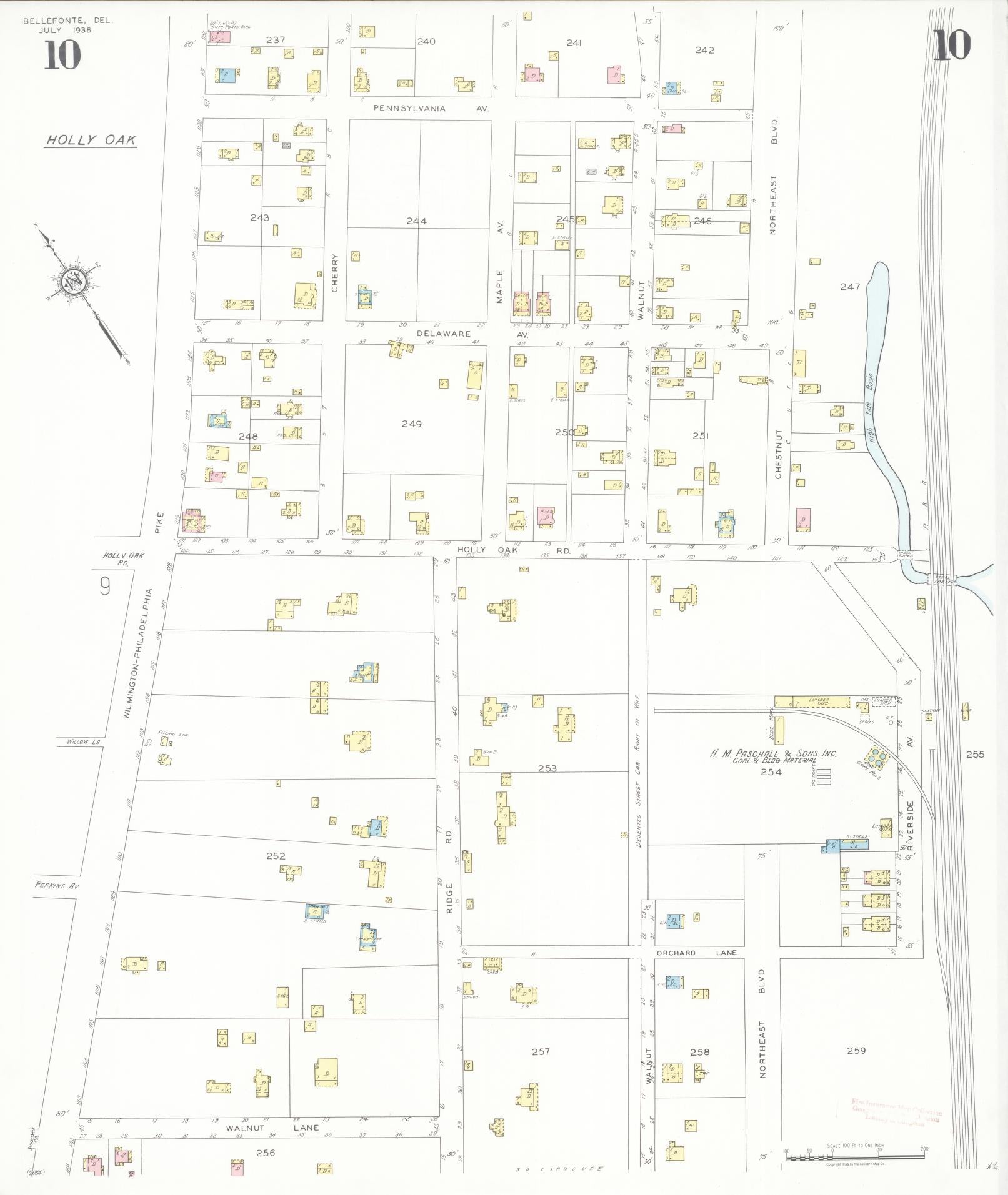 Sanborn Fire Insurance Map from Bellefonte, New Castle County, Delaware (1936), Sheet #0010 - Historic Sanborn Fire Insurance Map Print, vintage old map wall art, antique decor, genealogy gift, Delaware Delaware map