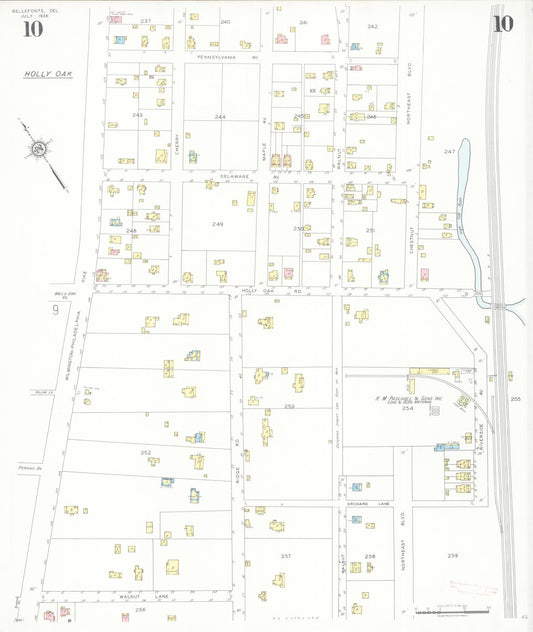 Sanborn Fire Insurance Map from Bellefonte, New Castle County, Delaware (1936), Sheet #0010 - Historic Sanborn Fire Insurance Map Print, vintage old map wall art, antique decor, genealogy gift, Delaware Delaware map
