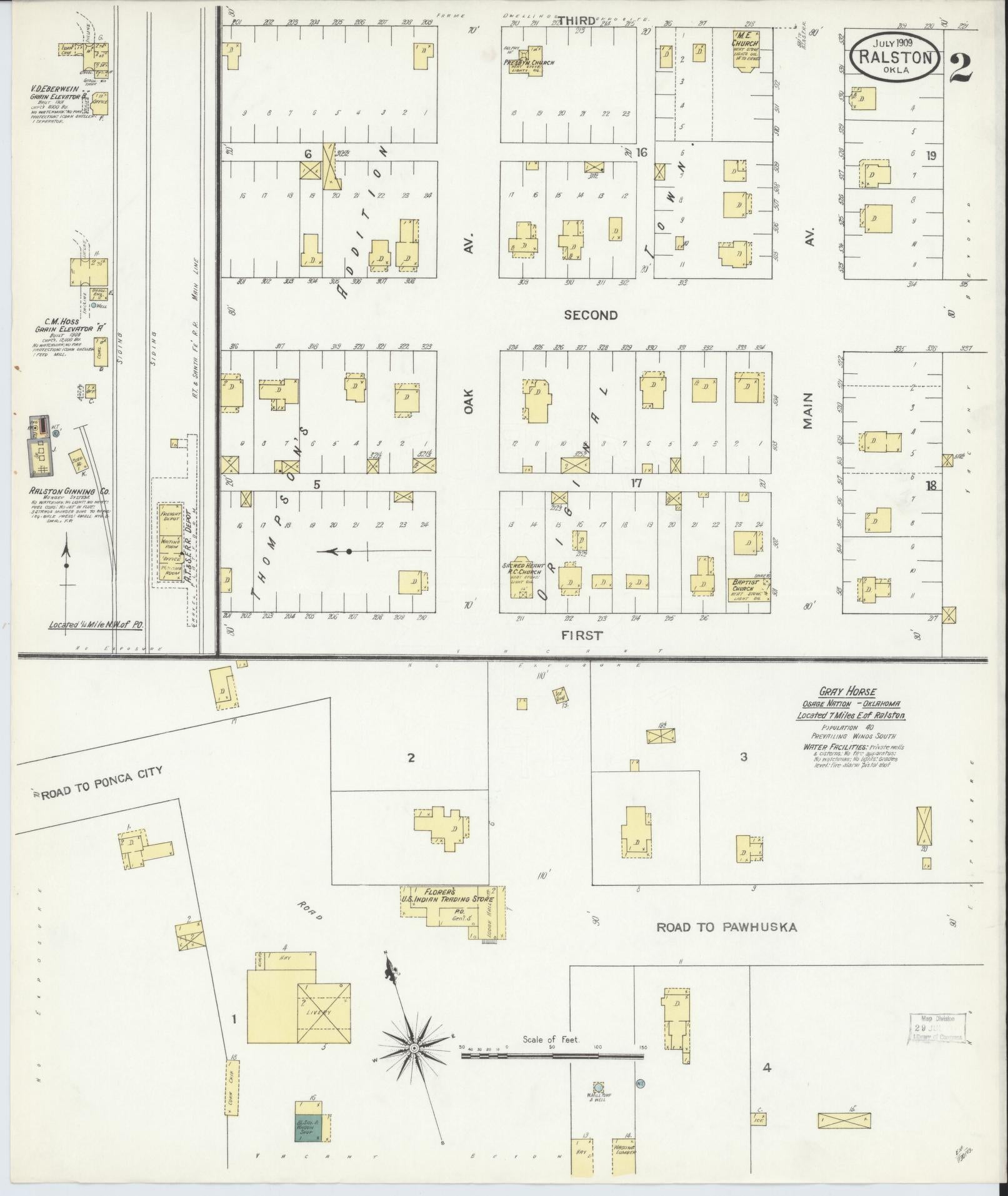 Sanborn Fire Insurance Map from Ralston, Pawnee County, Oklahoma (1909), Sheet #0002 - Historic Sanborn Fire Insurance Map Print, vintage old map wall art, antique decor, genealogy gift, Oklahoma Oklahoma map