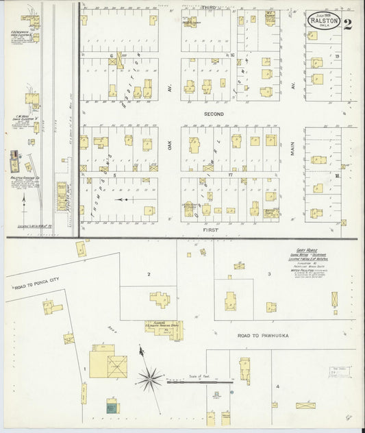 Sanborn Fire Insurance Map from Ralston, Pawnee County, Oklahoma (1909), Sheet #0002 - Historic Sanborn Fire Insurance Map Print, vintage old map wall art, antique decor, genealogy gift, Oklahoma Oklahoma map