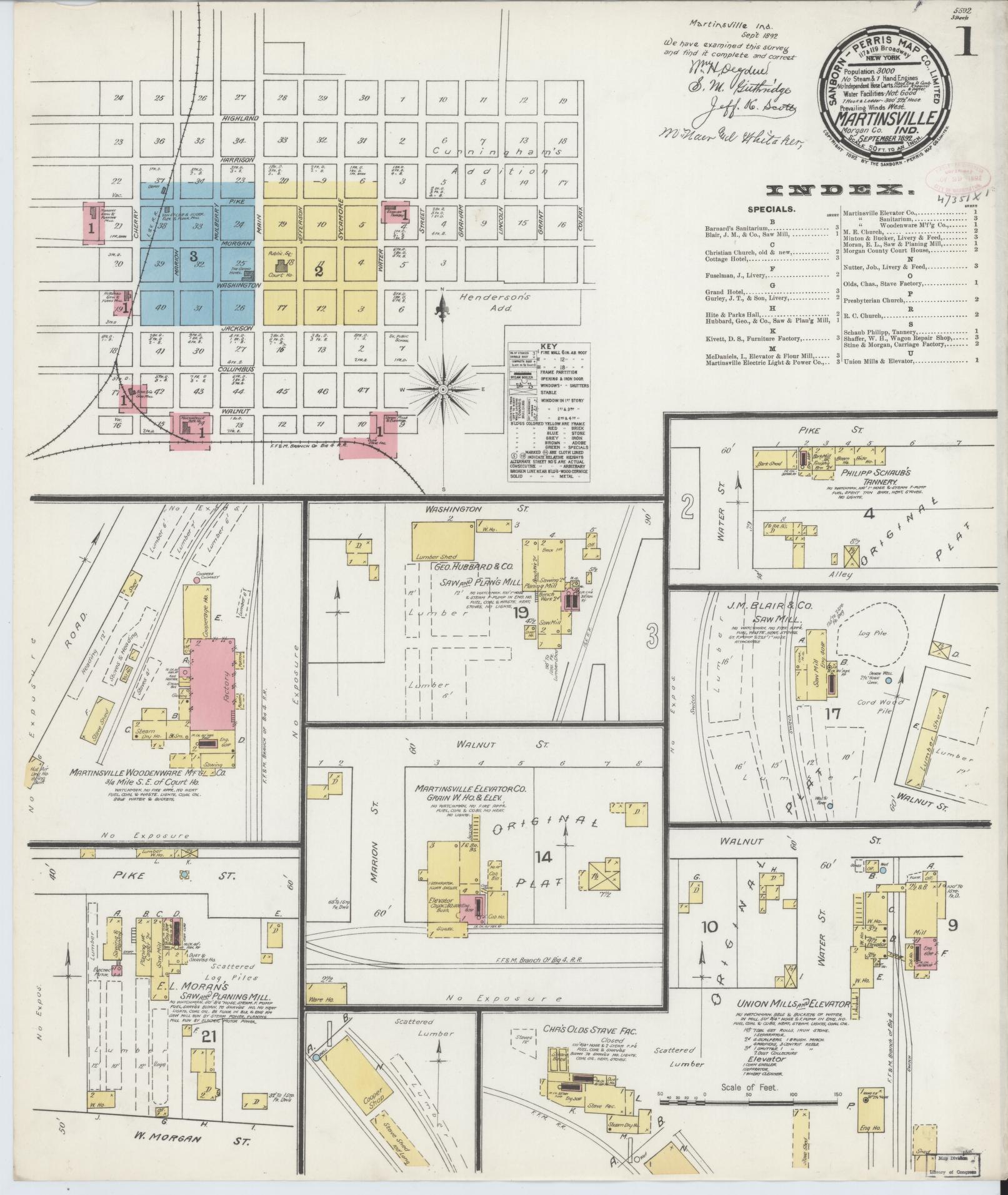 Sanborn Fire Insurance Map from Martinsville, Morgan County, Indiana (1892), Sheet #0001 - Complete Map Set gallery image, historic Sanborn map, vintage wall art, Indiana Indiana