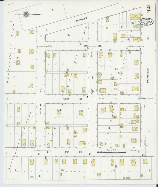 Sanborn Fire Insurance Map from Eureka, McPherson County, South Dakota (1921), Sheet #0002 - Historic Sanborn Fire Insurance Map Print, vintage old map wall art, antique decor, genealogy gift, South Dakota South Dakota map