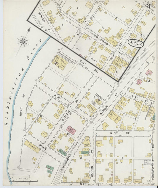 Sanborn Fire Insurance Map from Apollo, Armstrong County, Pennsylvania (1889), Sheet #0003 - Historic Sanborn Fire Insurance Map Print, vintage old map wall art, antique decor, genealogy gift, Pennsylvania Pennsylvania map