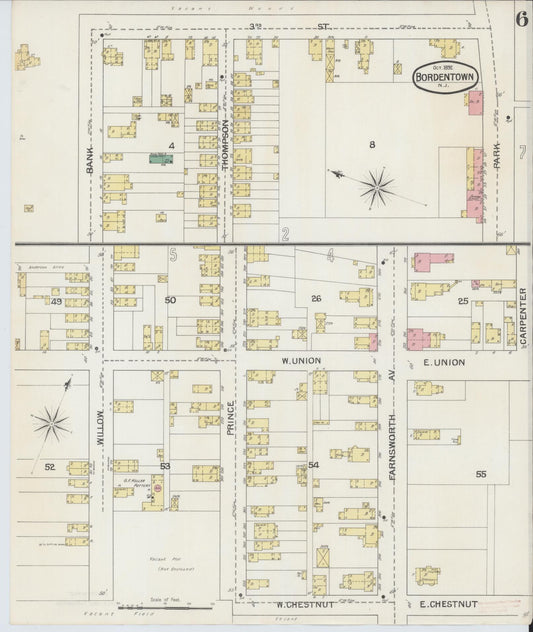 Sanborn Fire Insurance Map from Bordentown, Burlington County, New Jersey (1892), Sheet #0006 - Historic Sanborn Fire Insurance Map Print, vintage old map wall art, antique decor, genealogy gift, New Jersey New Jersey map