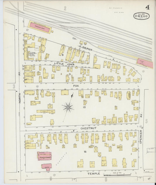 Sanborn Fire Insurance Map from Owego, Tioga County, New York (1893), Sheet #0004 - Historic Sanborn Fire Insurance Map Print, vintage old map wall art, antique decor, genealogy gift, New York New York map