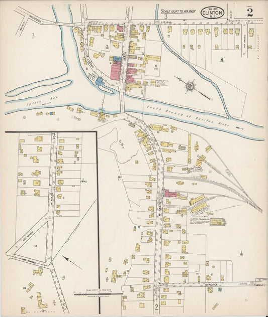 Sanborn Fire Insurance Map from Clinton, Hunterdon County, New Jersey (1921), Sheet #0002 - Historic Sanborn Fire Insurance Map Print, vintage old map wall art, antique decor, genealogy gift, New Jersey New Jersey map