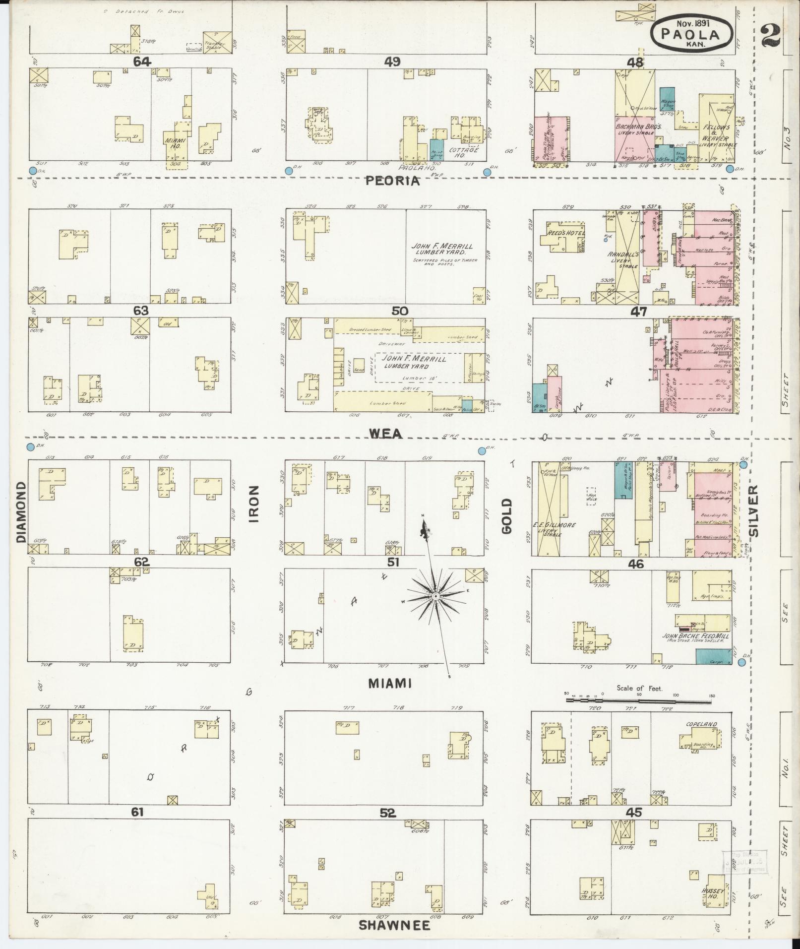 Sanborn Fire Insurance Map from Paola, Miami County, Kansas (1891), Sheet #0002 - Historic Sanborn Fire Insurance Map Print, vintage old map wall art, antique decor, genealogy gift, Kansas Kansas map