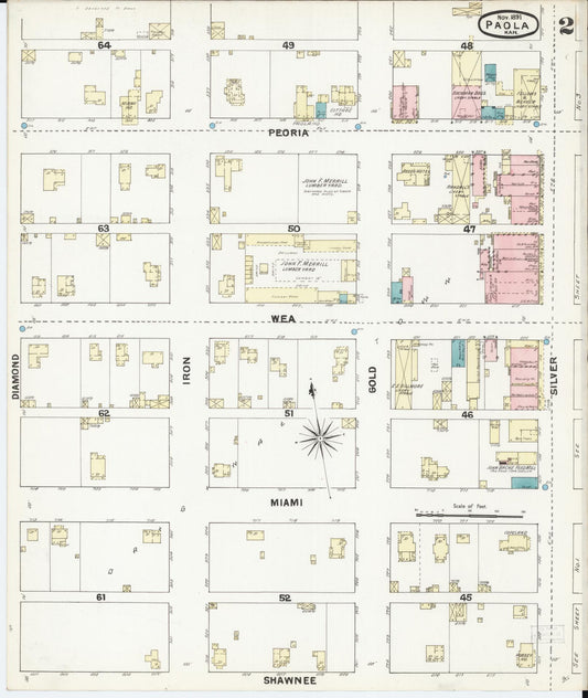 Sanborn Fire Insurance Map from Paola, Miami County, Kansas (1891), Sheet #0002 - Historic Sanborn Fire Insurance Map Print, vintage old map wall art, antique decor, genealogy gift, Kansas Kansas map