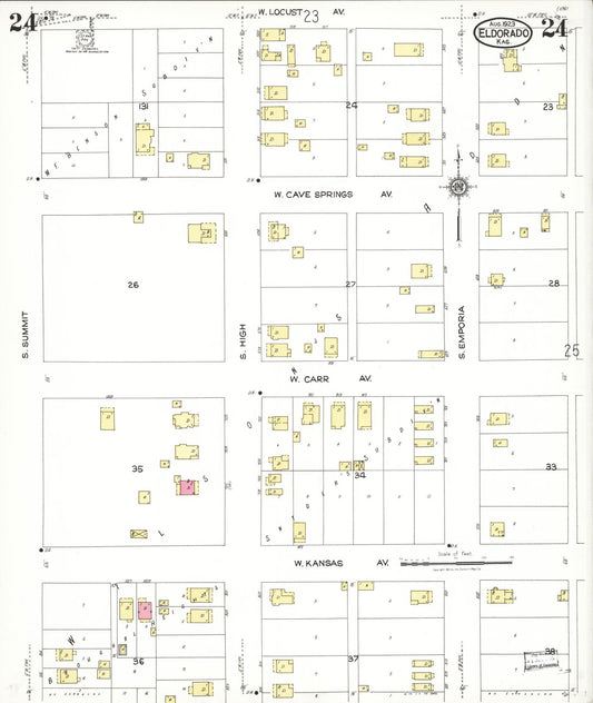 Sanborn Fire Insurance Map from El Dorado, Butler County, Kansas (1923), Sheet #0024 - Historic Sanborn Fire Insurance Map Print, vintage old map wall art, antique decor, genealogy gift, Kansas Kansas map