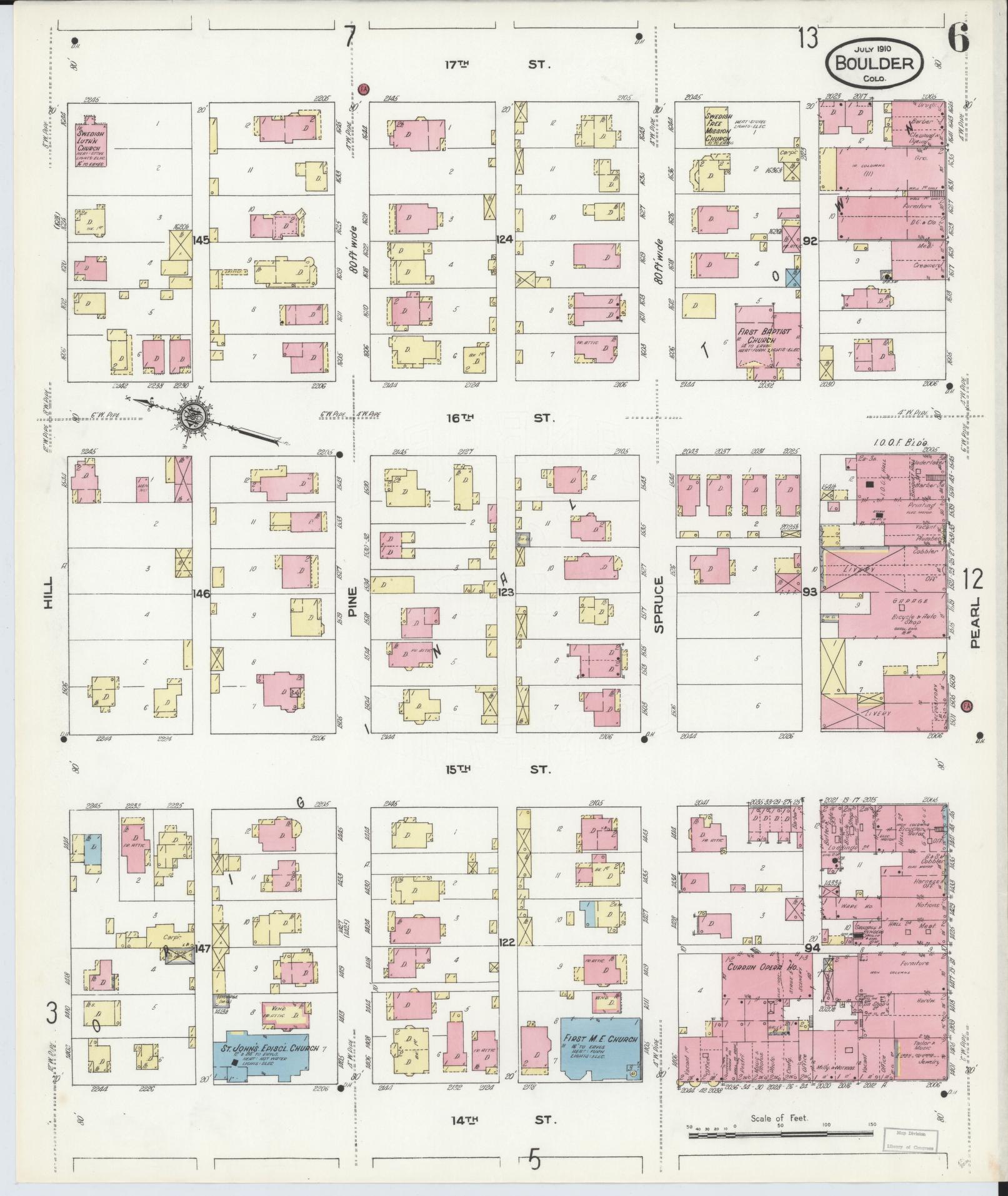 Sanborn Fire Insurance Map from Boulder, Boulder County, Colorado (1910), Sheet #0006 - Historic Sanborn Fire Insurance Map Print, vintage old map wall art, antique decor, genealogy gift, Colorado Colorado map