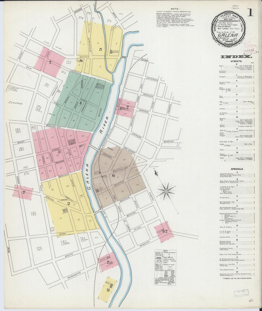 Sanborn Fire Insurance Map from Galena, Jo Daviess County, Illinois (1893), Sheet #0001 - Historic Sanborn Fire Insurance Map Print, vintage old map wall art, antique decor, genealogy gift, Illinois Illinois map