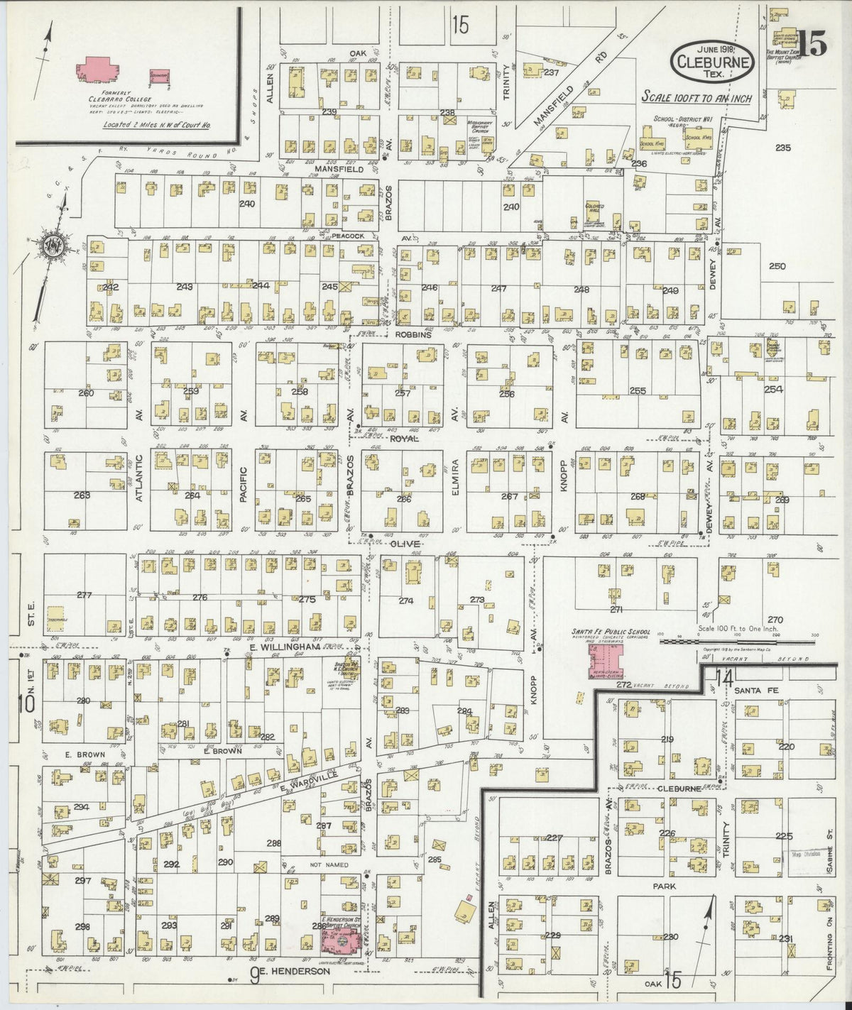 Sanborn Fire Insurance Map from Cleburne, Johnson County, Texas (1918), Sheet #0015 - Historic Sanborn Fire Insurance Map Print, vintage old map wall art, antique decor, genealogy gift, Texas Texas map