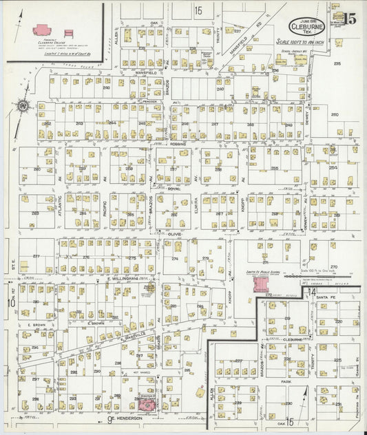 Sanborn Fire Insurance Map from Cleburne, Johnson County, Texas (1918), Sheet #0015 - Historic Sanborn Fire Insurance Map Print, vintage old map wall art, antique decor, genealogy gift, Texas Texas map