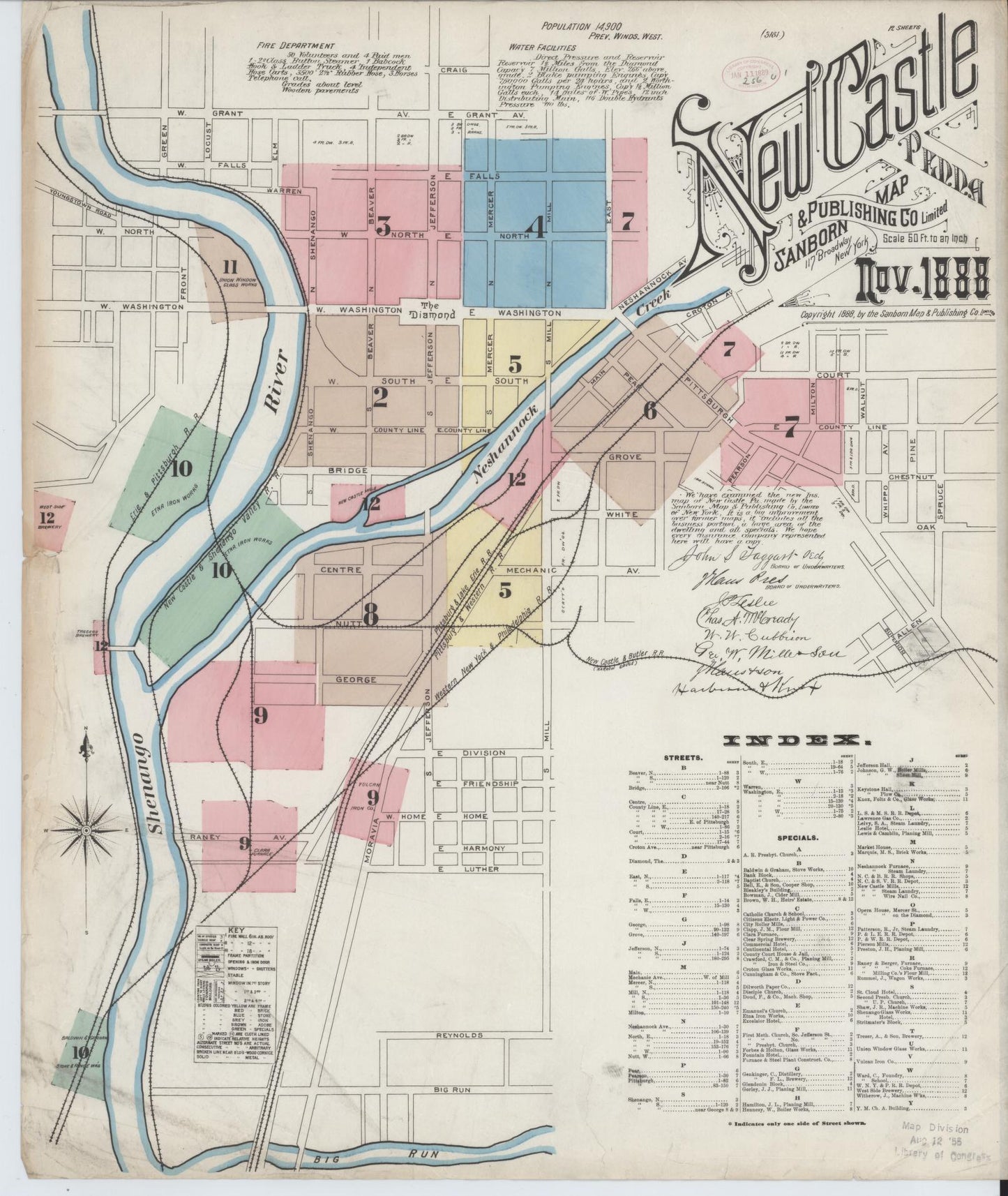 Sanborn Fire Insurance Map from New Castle, Lawrence County, Pennsylvania (1888), Sheet #0001 - Complete Map Set gallery image, historic Sanborn map, vintage wall art, Pennsylvania Pennsylvania