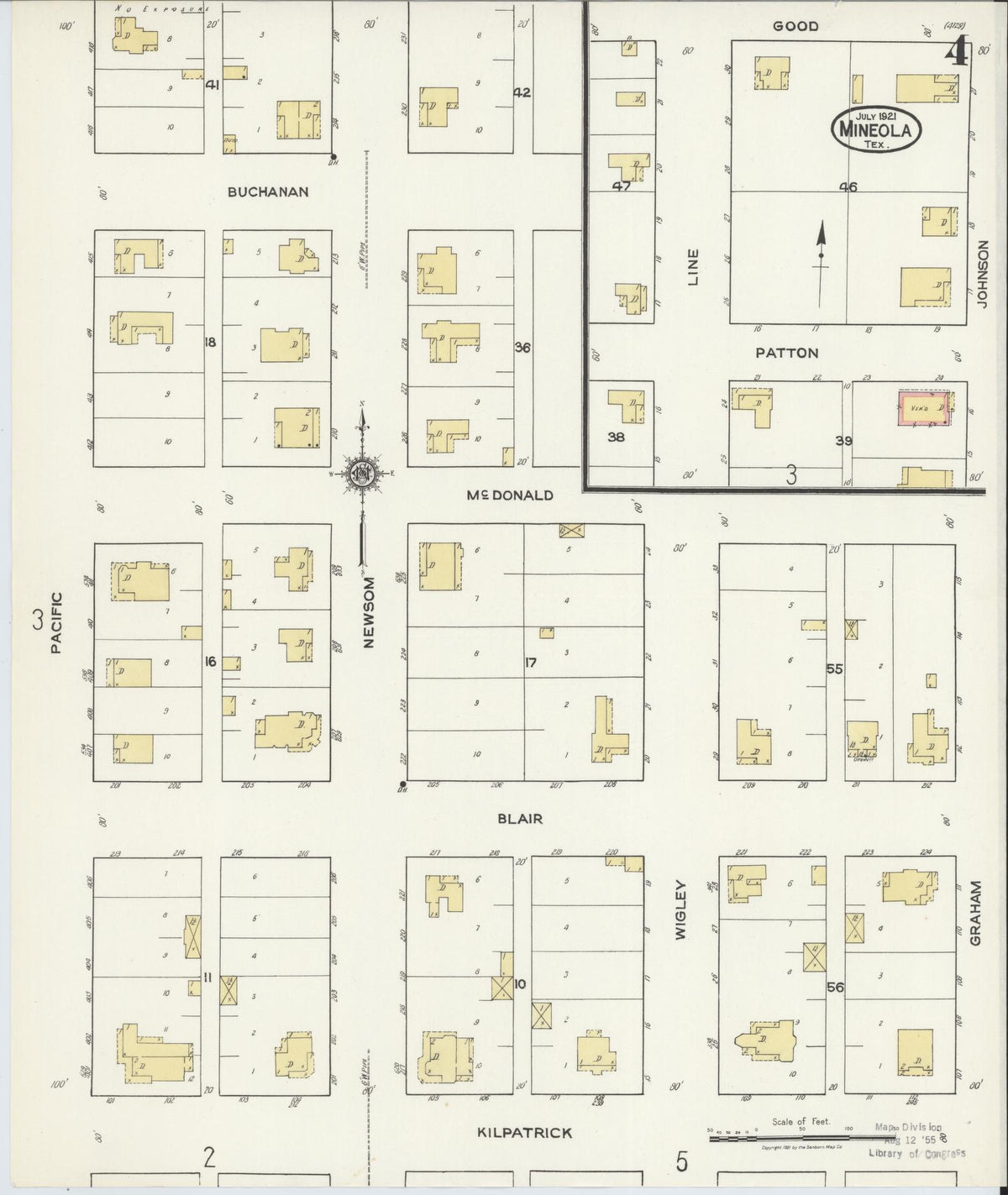 Sanborn Fire Insurance Map from Mineola, Wood County, Texas (1921), Sheet #0004 - Complete Map Set gallery image, historic Sanborn map, vintage wall art, Texas Texas