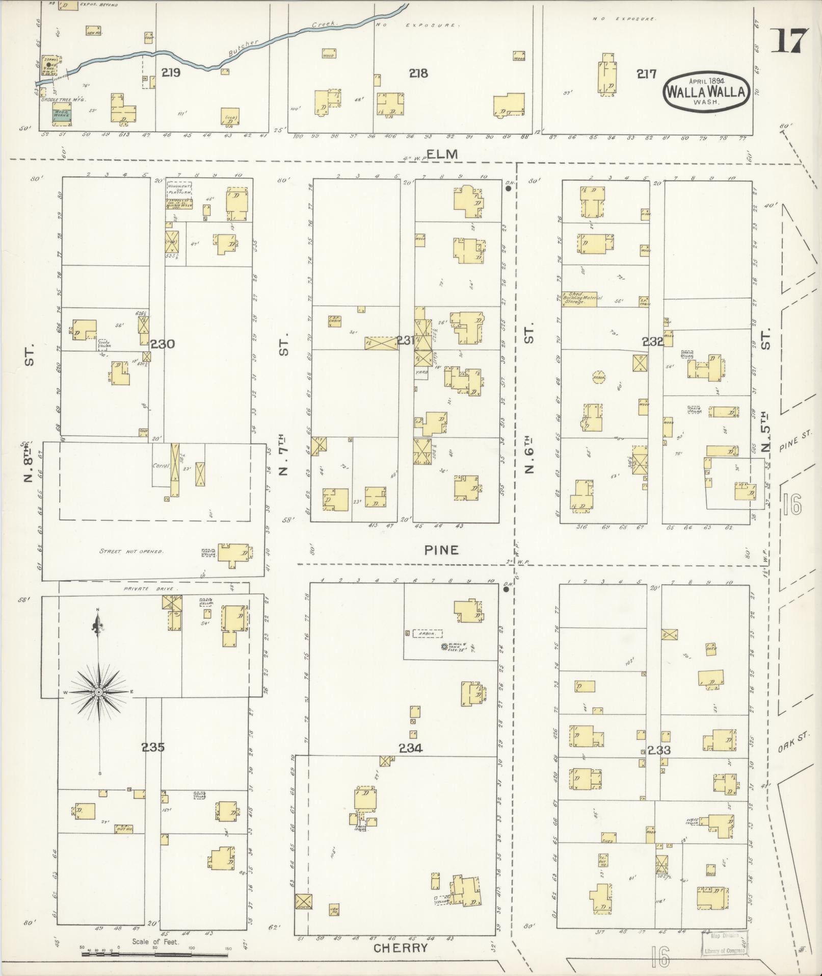 Sanborn Fire Insurance Map from Walla Walla, Walla Walla County, Washington (1894), Sheet #0017 - Complete Map Set gallery image, historic Sanborn map, vintage wall art, Washington Washington