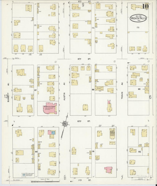 Sanborn Fire Insurance Map from Wichita Falls, Wichita County, Texas (1912), Sheet #0010 - Historic Sanborn Fire Insurance Map Print, vintage old map wall art, antique decor, genealogy gift, Texas Texas map