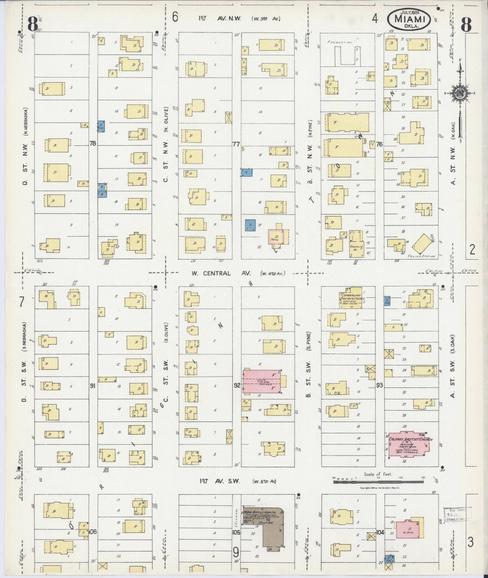Sanborn Fire Insurance Map from Miami, Ottawa County, Oklahoma (1924), Sheet #0008 - Historic Sanborn Fire Insurance Map Print, vintage old map wall art, antique decor, genealogy gift, Oklahoma Oklahoma map