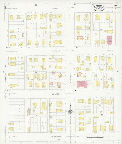 Sanborn Fire Insurance Map from Wewoka, Seminole County, Oklahoma (1930), Sheet #0007 - Complete Map Set gallery image, historic Sanborn map, vintage wall art, Oklahoma Oklahoma