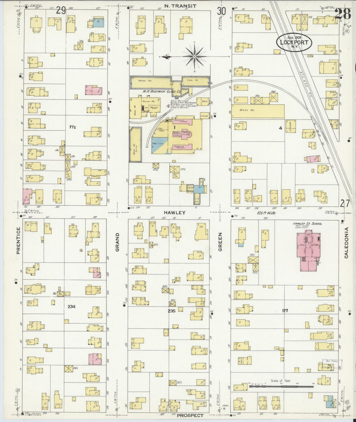 Sanborn Fire Insurance Map from Lockport, Niagara County, New York (1909), Sheet #0028 - Historic Sanborn Fire Insurance Map Print, vintage old map wall art, antique decor, genealogy gift, New York New York map