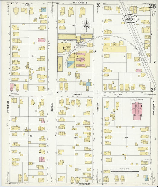 Sanborn Fire Insurance Map from Lockport, Niagara County, New York (1909), Sheet #0028 - Historic Sanborn Fire Insurance Map Print, vintage old map wall art, antique decor, genealogy gift, New York New York map