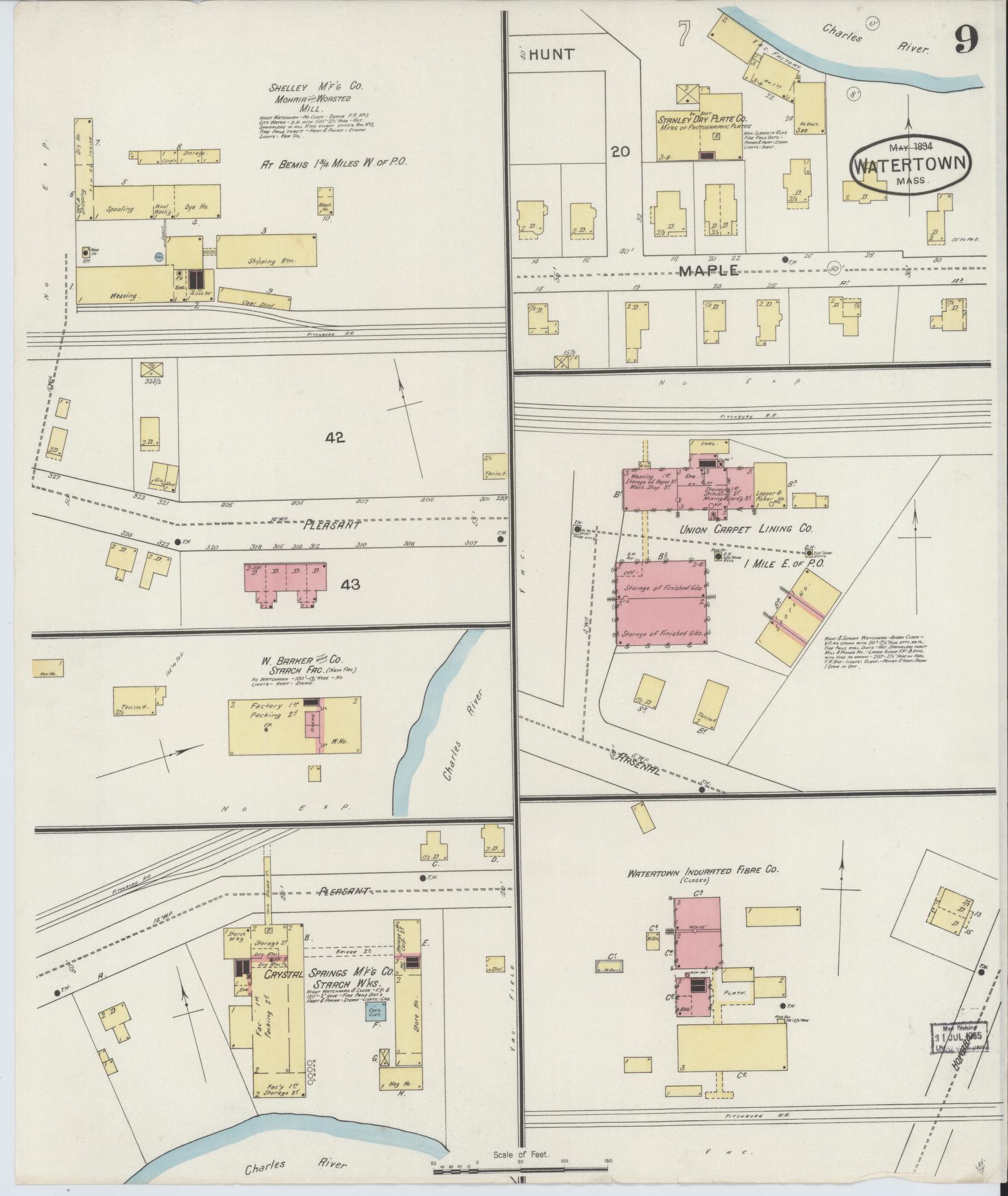 Sanborn Fire Insurance Map from Watertown, Middlesex County, Massachusetts (1894), Sheet #0009 - Complete Map Set gallery image, historic Sanborn map, vintage wall art, Massachusetts Massachusetts