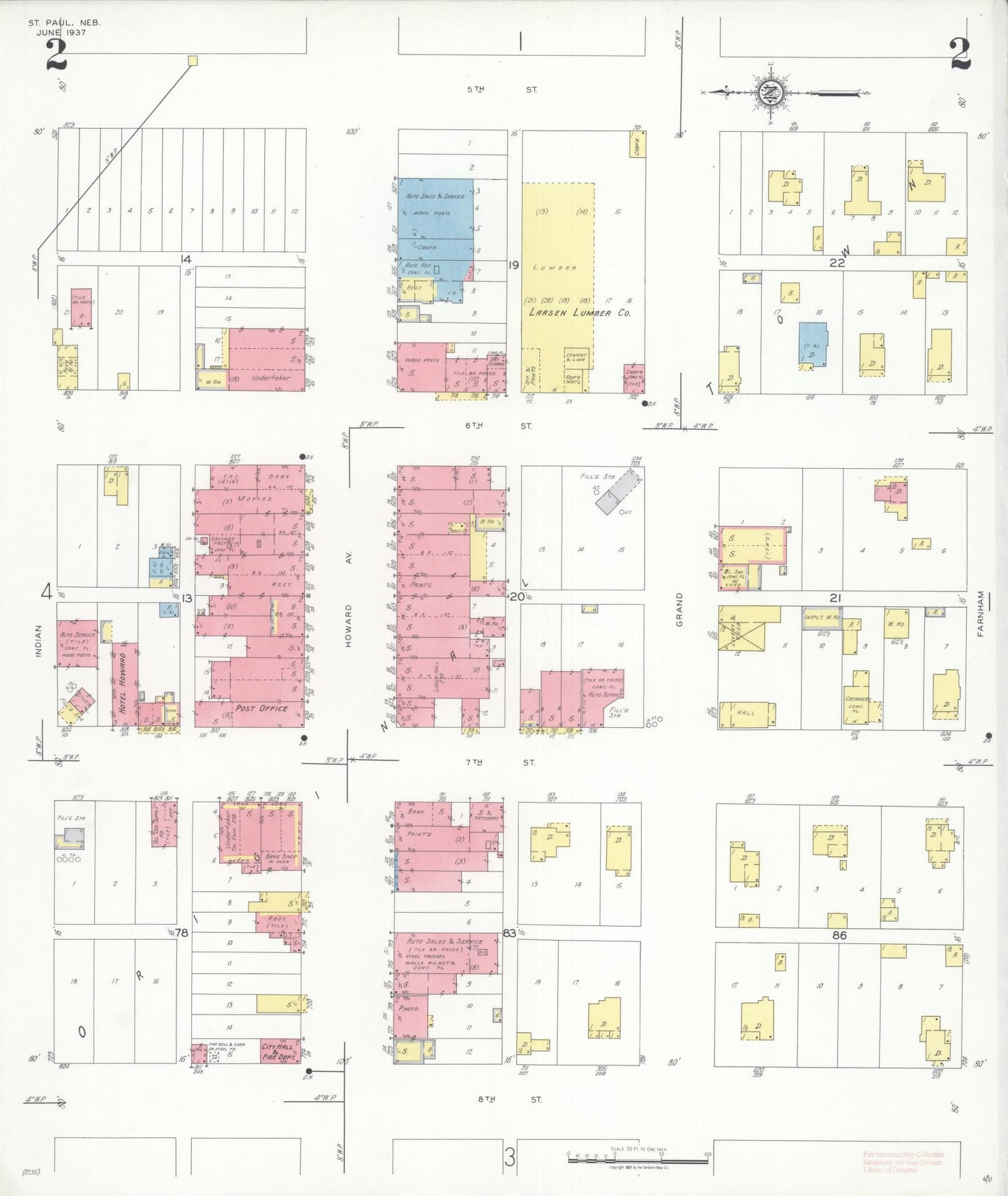 Sanborn Fire Insurance Map from Saint Paul, Howard County, Nebraska (1937), Sheet #0002 - Historic Sanborn Fire Insurance Map Print, vintage old map wall art, antique decor, genealogy gift, Nebraska Nebraska map