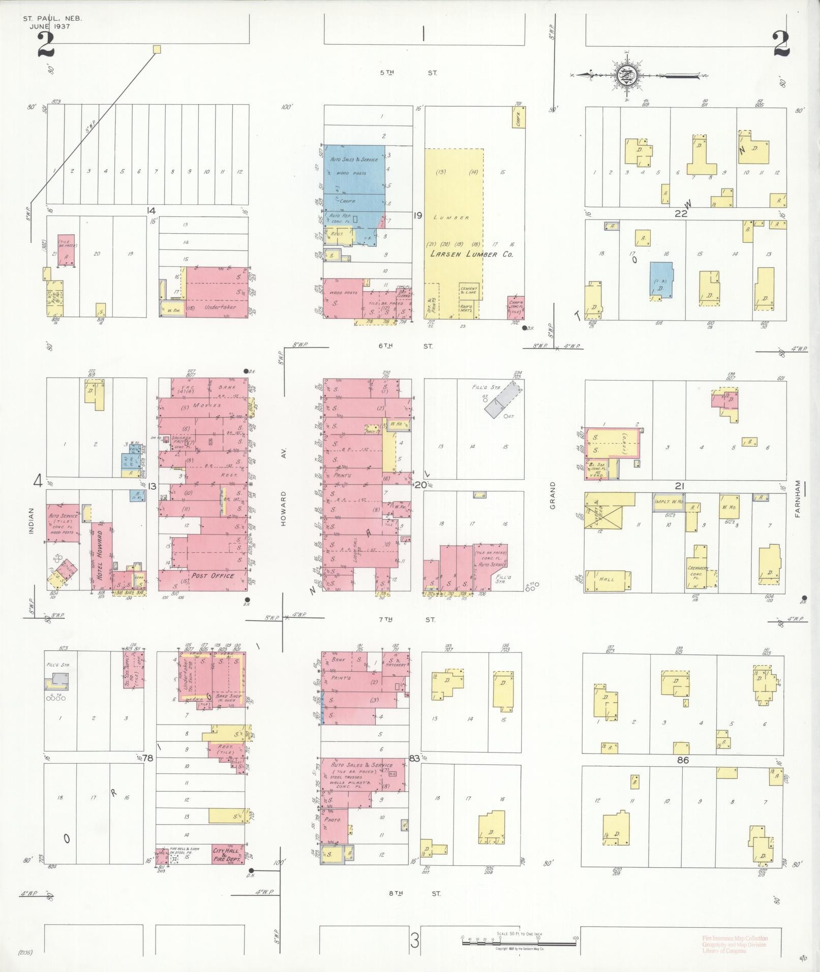 Sanborn Fire Insurance Map from Saint Paul, Howard County, Nebraska (1937), Sheet #0002 - Historic Sanborn Fire Insurance Map Print, vintage old map wall art, antique decor, genealogy gift, Nebraska Nebraska map