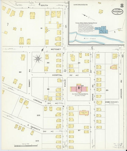 Sanborn Fire Insurance Map from Ridgway, Elk County, Pennsylvania (1909), Sheet #0008 - Historic Sanborn Fire Insurance Map Print, vintage old map wall art, antique decor, genealogy gift, Pennsylvania Pennsylvania map