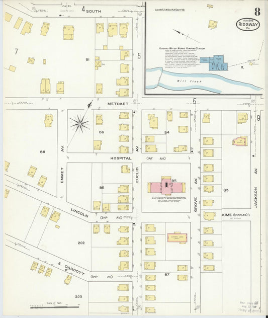 Sanborn Fire Insurance Map from Ridgway, Elk County, Pennsylvania (1909), Sheet #0008 - Historic Sanborn Fire Insurance Map Print, vintage old map wall art, antique decor, genealogy gift, Pennsylvania Pennsylvania map