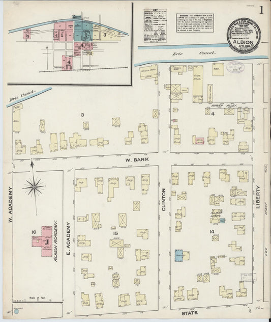 Sanborn Fire Insurance Map from Albion, Orleans County, New York (1884), Sheet #0001 - Historic Sanborn Fire Insurance Map Print, vintage old map wall art, antique decor, genealogy gift, New York New York map