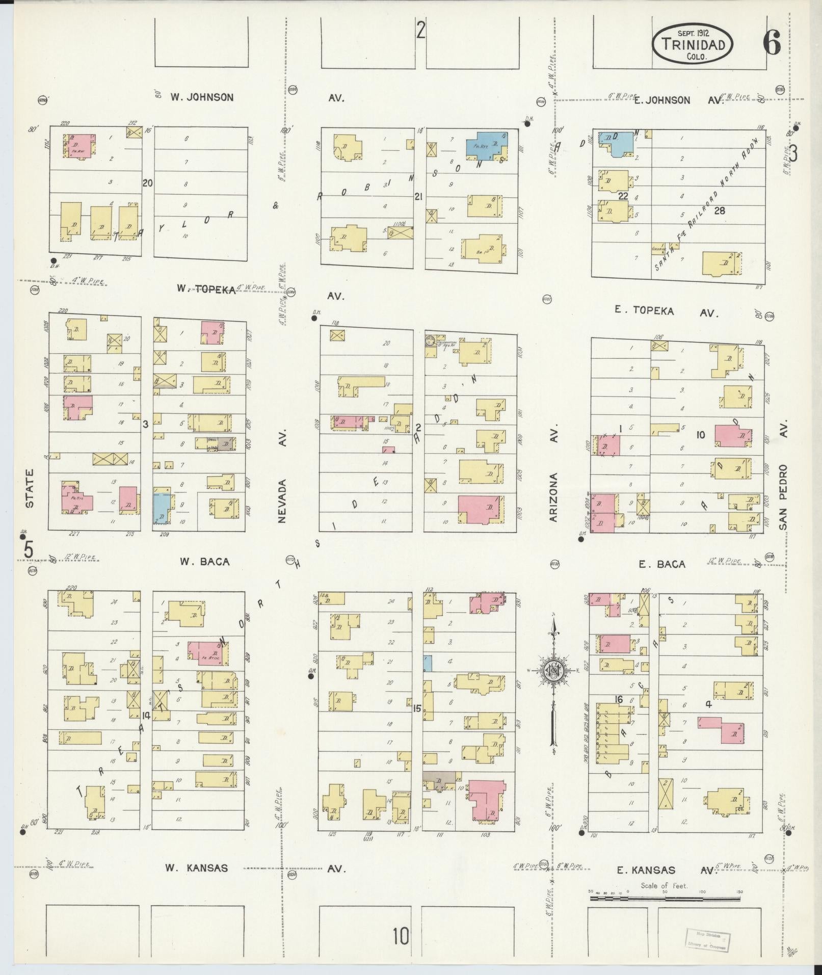 Sanborn Fire Insurance Map from Trinidad, Las Animas County, Colorado (1912), Sheet #0006 - Complete Map Set gallery image, historic Sanborn map, vintage wall art, Colorado Colorado