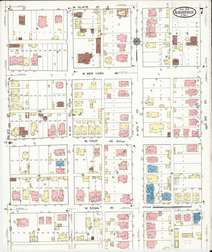 Sanborn Fire Insurance Map from Albuquerque, Bernalillo County, New Mexico (1919), Sheet #0007 - Complete Map Set gallery image, historic Sanborn map, vintage wall art, New Mexico New Mexico