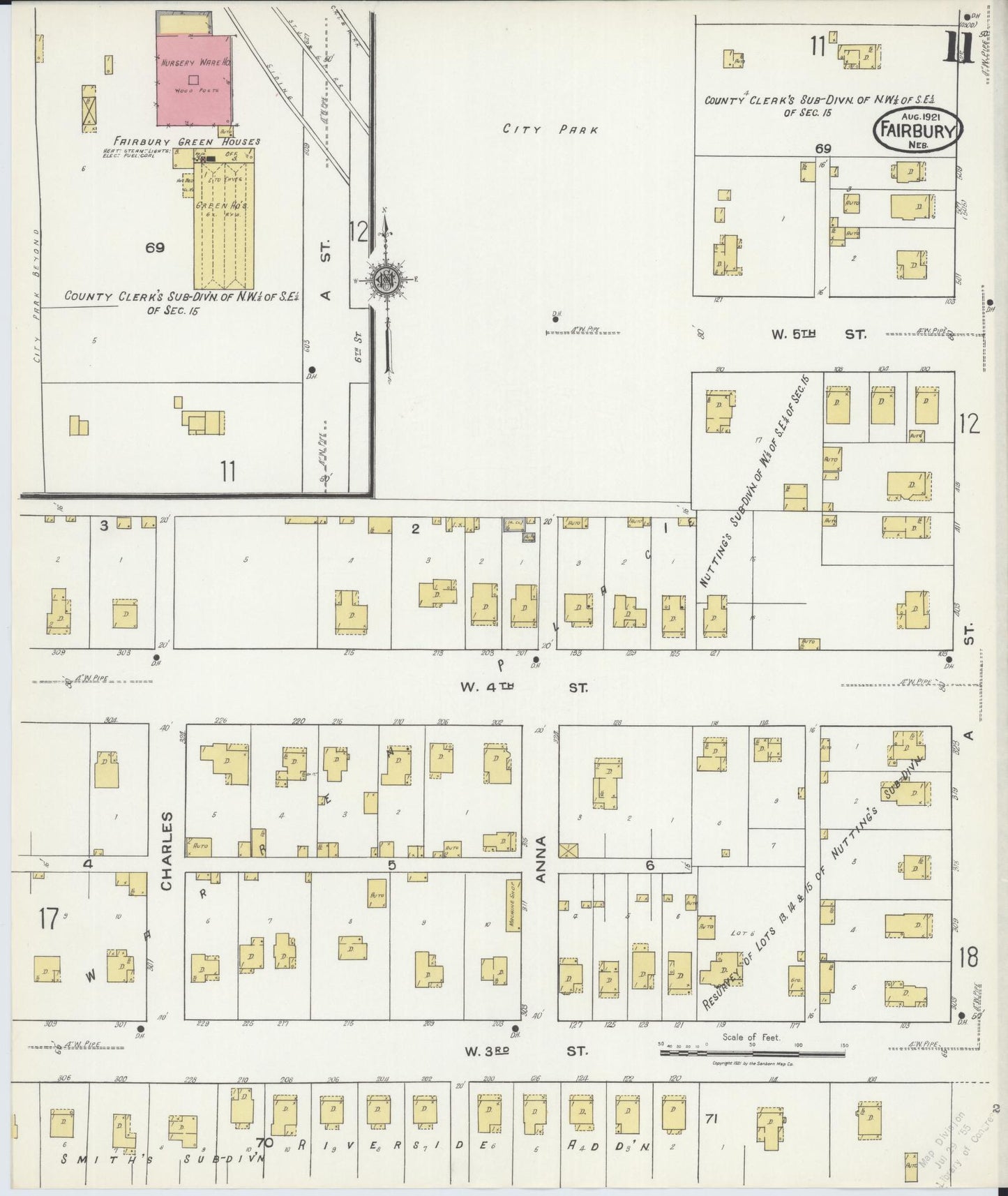 Sanborn Fire Insurance Map from Fairbury, Jefferson County, Nebraska (1921), Sheet #0011 - Historic Sanborn Fire Insurance Map Print, vintage old map wall art, antique decor, genealogy gift, Nebraska Nebraska map