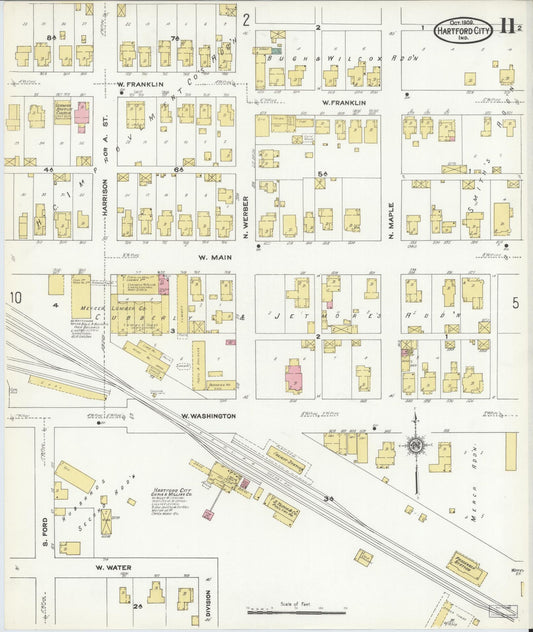 Sanborn Fire Insurance Map from Hartford City, Blackford County, Indiana (1909), Sheet #0011 - Historic Sanborn Fire Insurance Map Print, vintage old map wall art, antique decor, genealogy gift, Indiana Indiana map