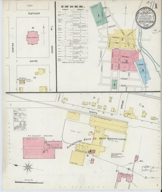 Sanborn Fire Insurance Map from Horseheads, Chemung County, New York (1897), Sheet #0001 - Historic Sanborn Fire Insurance Map Print, vintage old map wall art, antique decor, genealogy gift, New York New York map