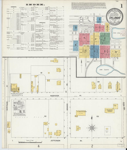 Sanborn Fire Insurance Map from Orlando, Orange County, Florida (1903), Sheet #0001 - Historic Sanborn Fire Insurance Map Print, vintage old map wall art, antique decor, genealogy gift, Florida Florida map