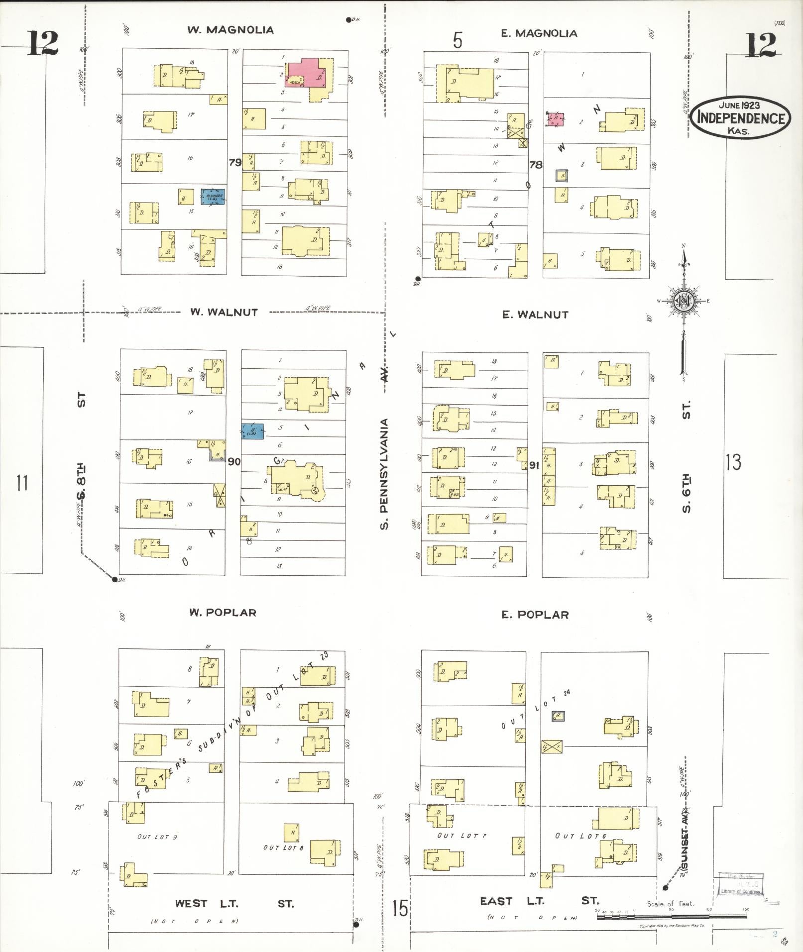 Sanborn Fire Insurance Map from Independence, Montgomery County, Kansas (1923), Sheet #0013 - Complete Map Set gallery image, historic Sanborn map, vintage wall art, Kansas Kansas