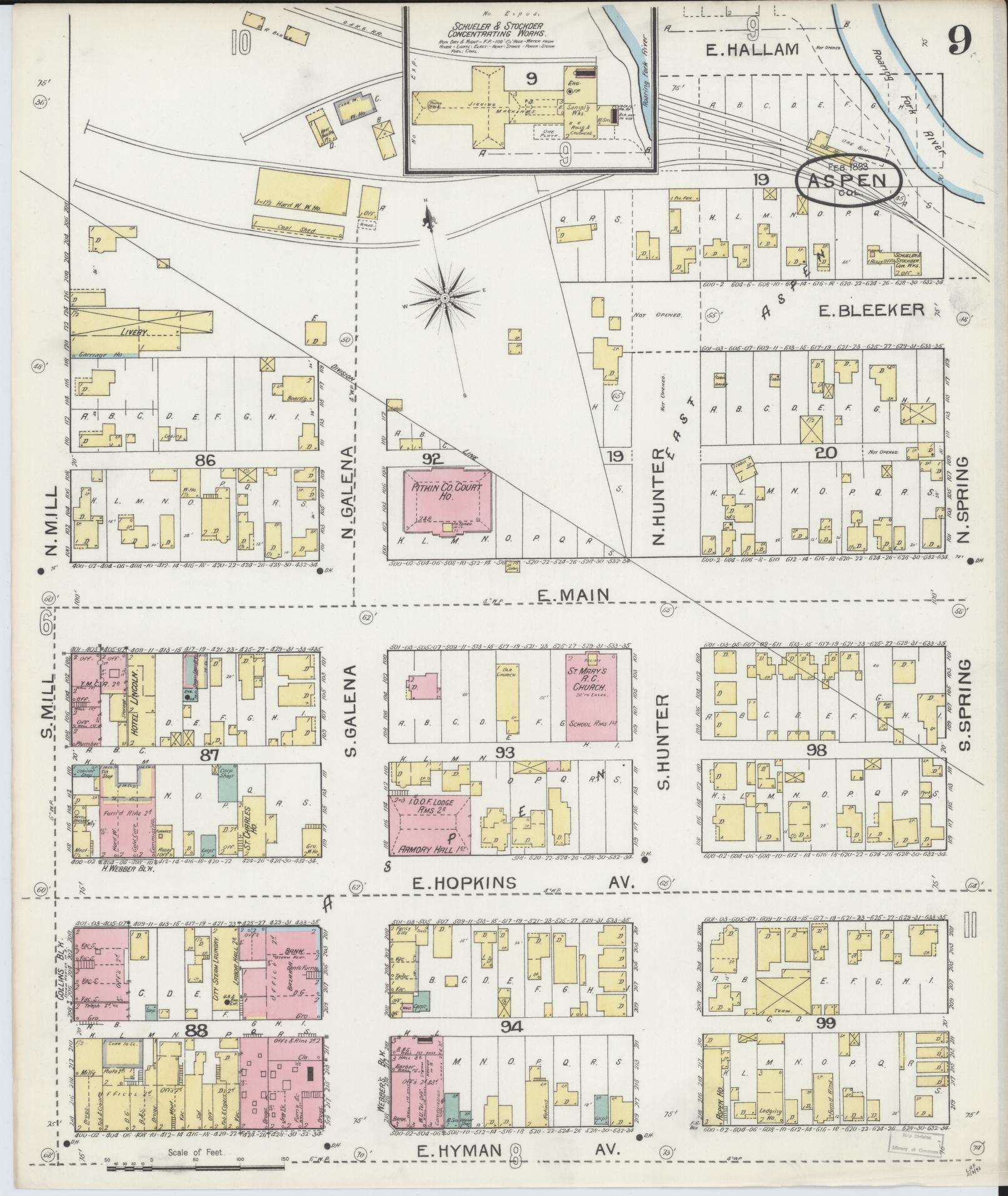Sanborn Fire Insurance Map from Aspen, Pitkin County, Colorado (1893), Sheet #0009 - Historic Sanborn Fire Insurance Map Print, vintage old map wall art, antique decor, genealogy gift, Colorado Colorado map
