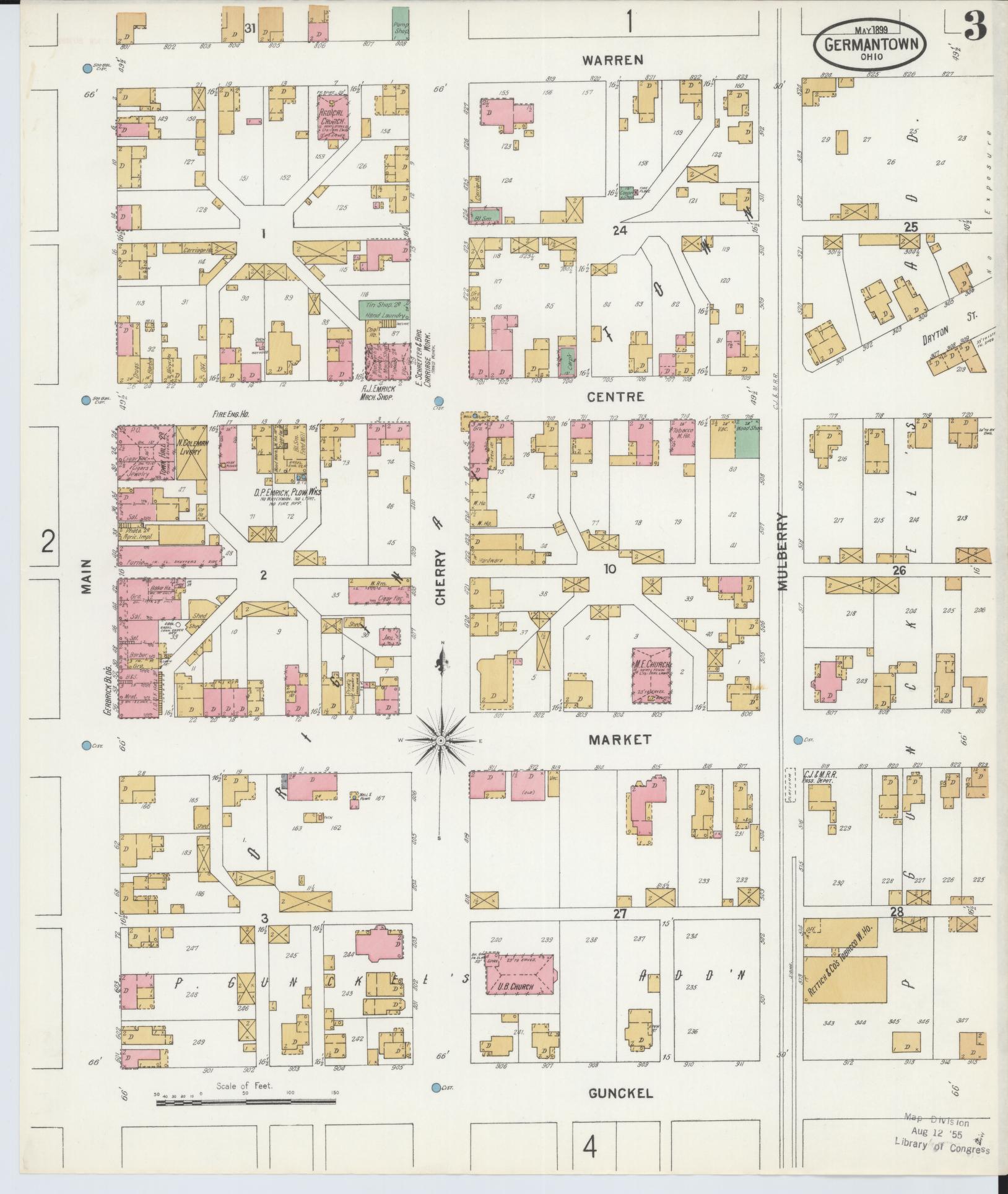 Sanborn Fire Insurance Map from Germantown, Montgomery County, Ohio (1899), Sheet #0003 - Historic Sanborn Fire Insurance Map Print, vintage old map wall art, antique decor, genealogy gift, Ohio Ohio map