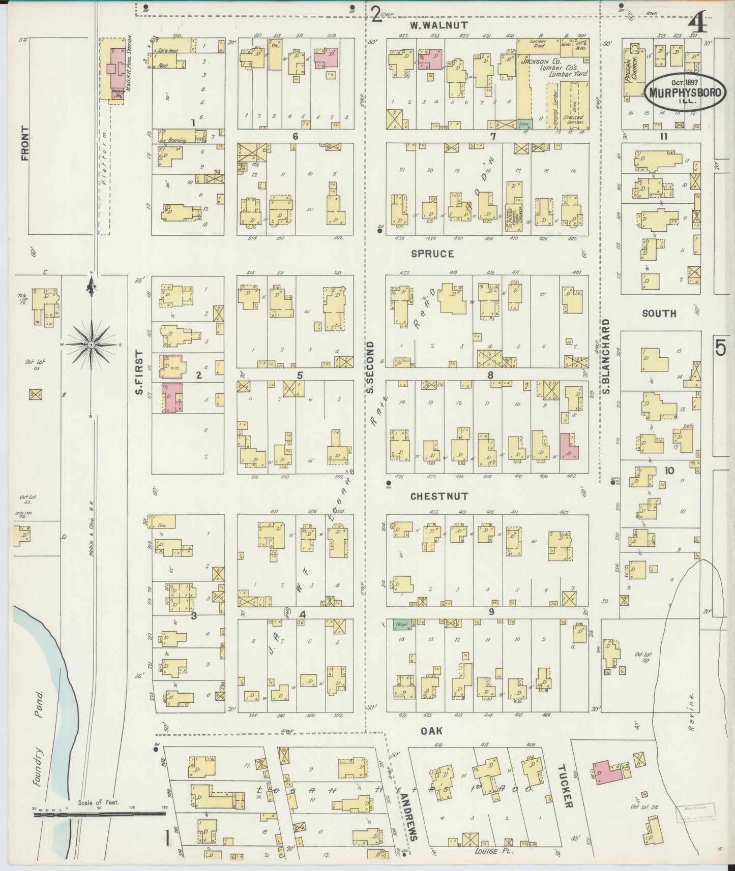 Sanborn Fire Insurance Map from Murphysboro, Jackson County, Illinois (1897), Sheet #0004 - Complete Map Set gallery image, historic Sanborn map, vintage wall art, Illinois Illinois