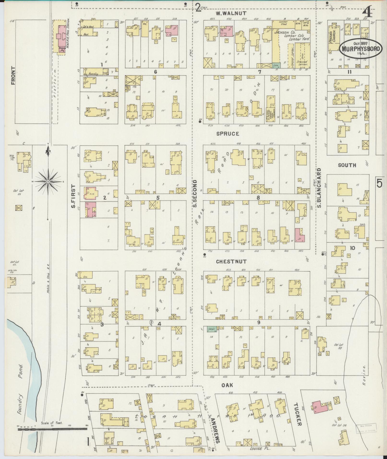 Sanborn Fire Insurance Map from Murphysboro, Jackson County, Illinois (1897), Sheet #0004 - Complete Map Set gallery image, historic Sanborn map, vintage wall art, Illinois Illinois