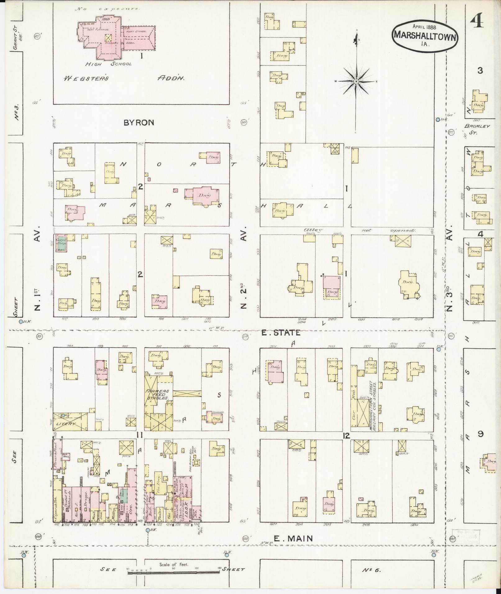 Sanborn Fire Insurance Map from Marshalltown, Marshall County, Iowa (1888), Sheet #0004 - Historic Sanborn Fire Insurance Map Print