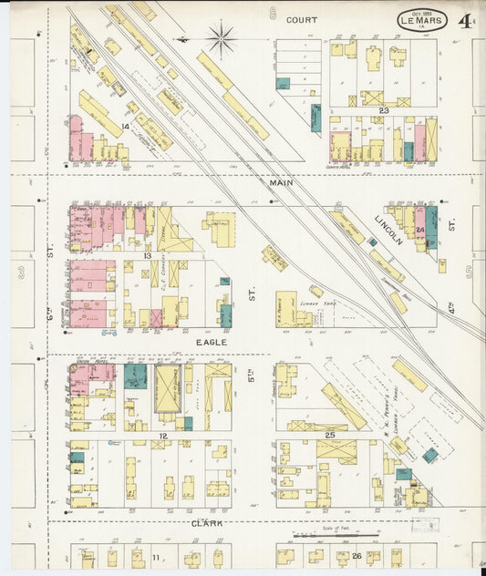 Sanborn Fire Insurance Map from Le Mars, Plymouth County, Iowa (1893), Sheet #0004 - Historic Sanborn Fire Insurance Map Print, vintage old map wall art
