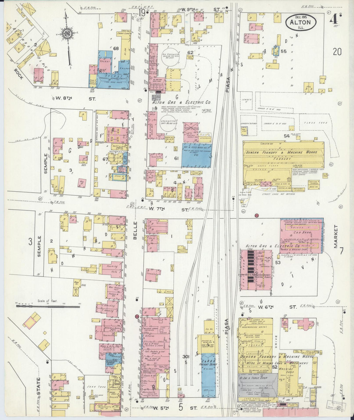 Sanborn Fire Insurance Map from Alton, Madison County, Illinois (1915), Sheet #0004 - Historic Sanborn Fire Insurance Map Print, vintage old map wall art, antique decor, genealogy gift, Illinois Illinois map